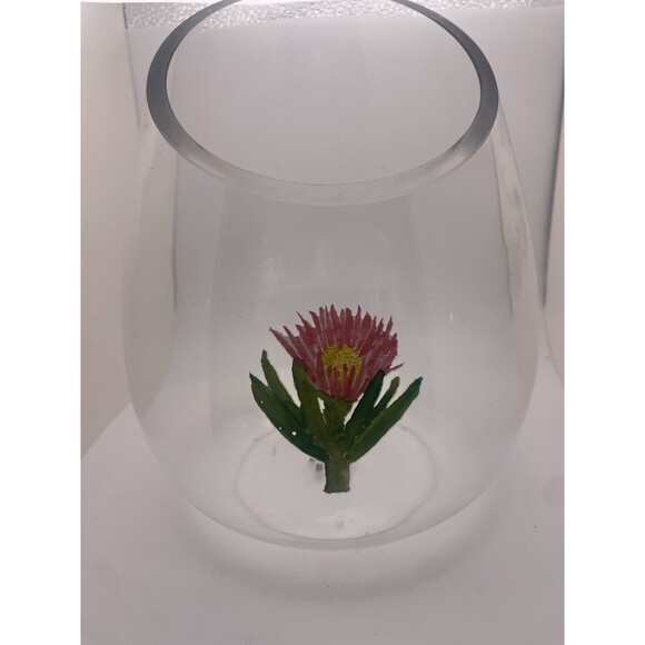 Rae Dunn Succulent Glass Planter Terrarium Vase Bowl Painted Pink Flower - Picture 1 of 6